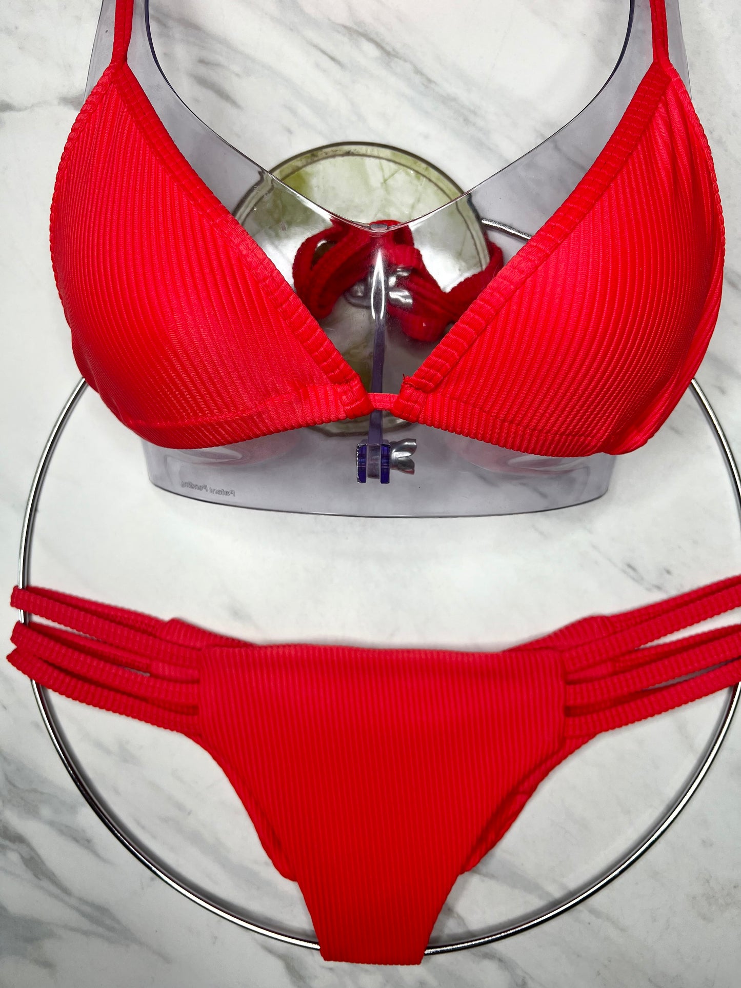 Red Ribbed Triangle Top
