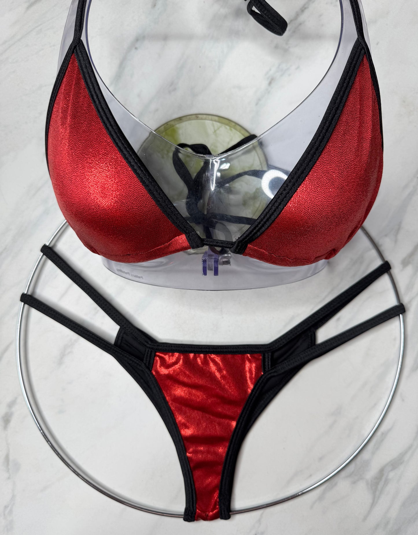Red Metallic Black Trim Triangle Top