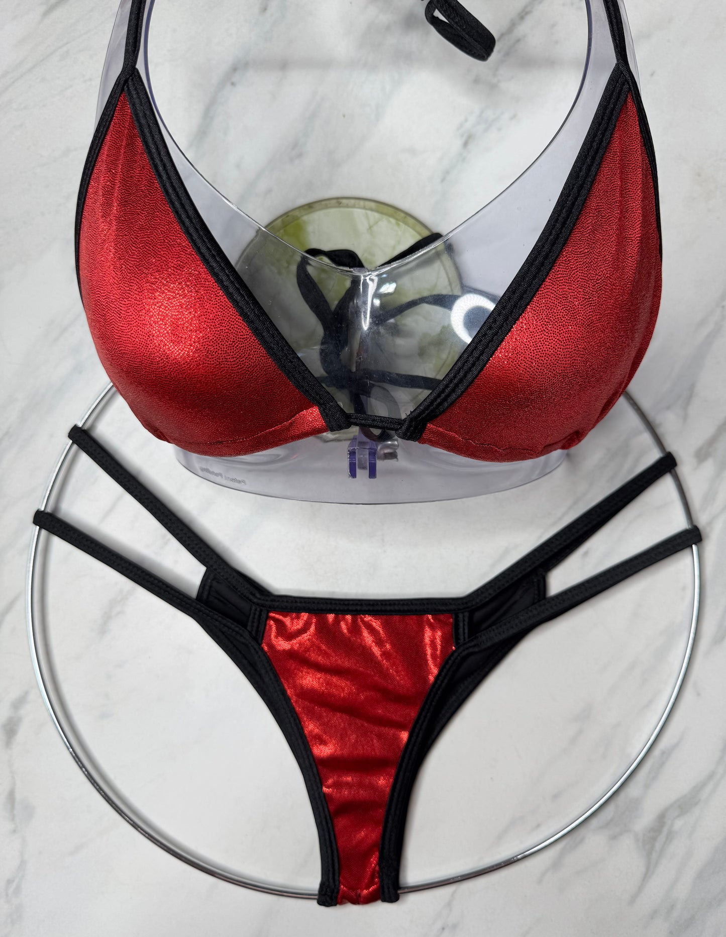 Red Metallic Black Trim Triangle Top