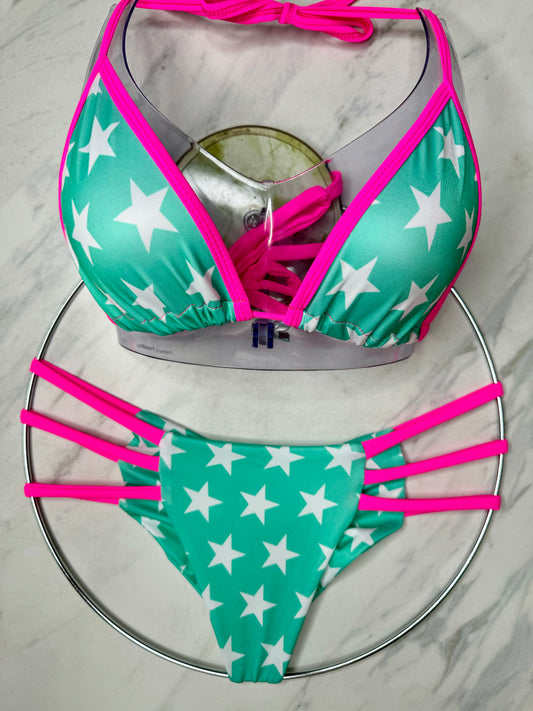 Aquamarine Star & Neon Pink Bikini Bottom
