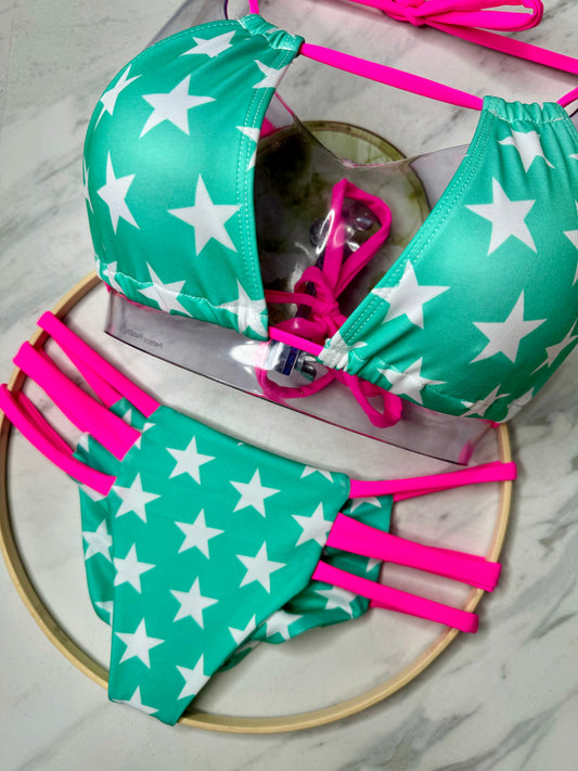 Aquamarine Star & Neon Pink Convertible Top