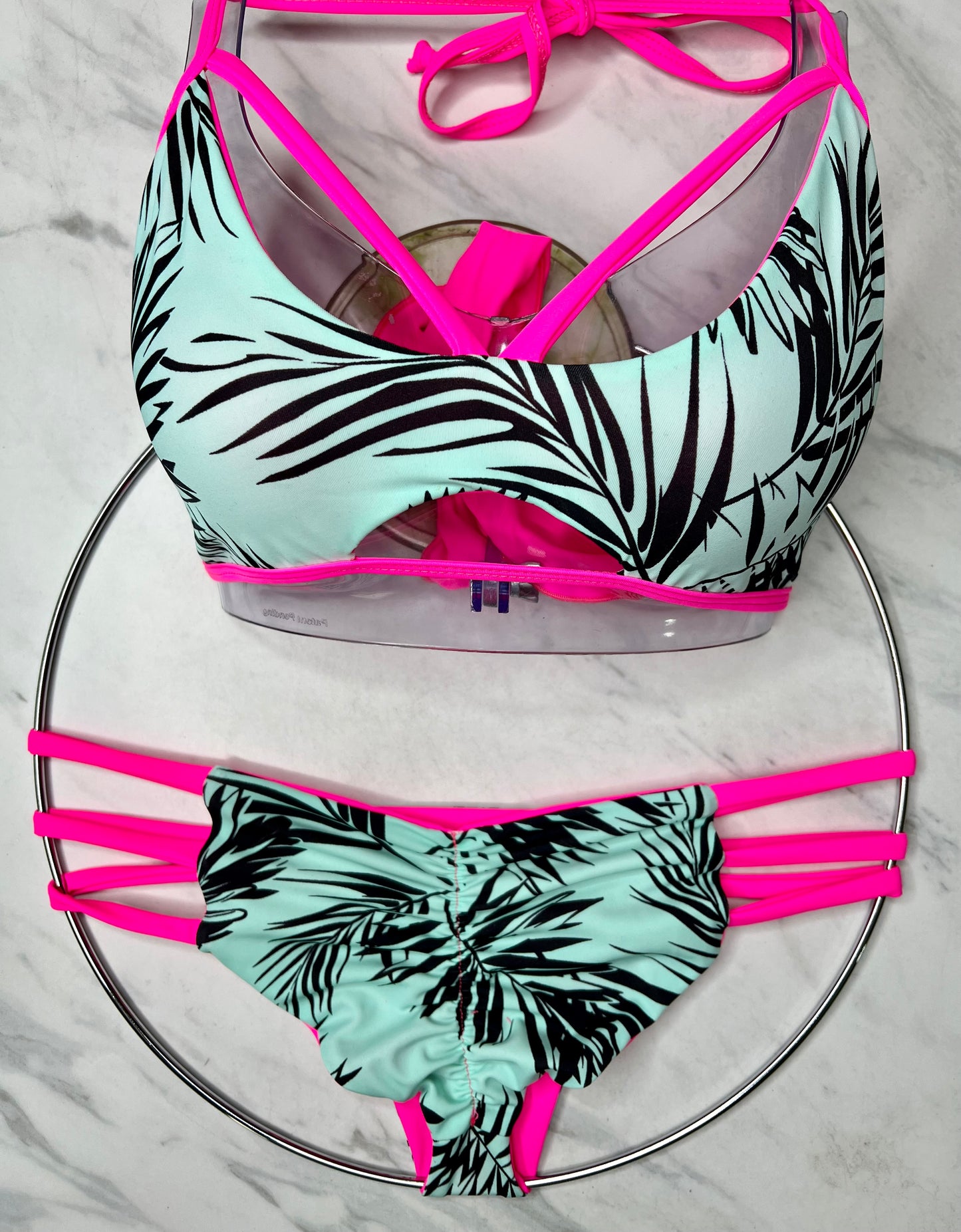 Mint & Pink Tropical "Kona" Reversible Bottom