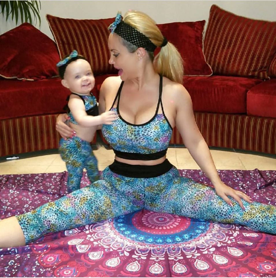 Coco & Baby Chanel Nicole in matching Fede Swimwear Mommy & Me Yoga Ou