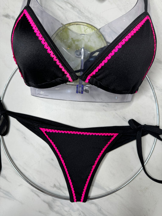 Black & Neon Pink Side Tie Bottom