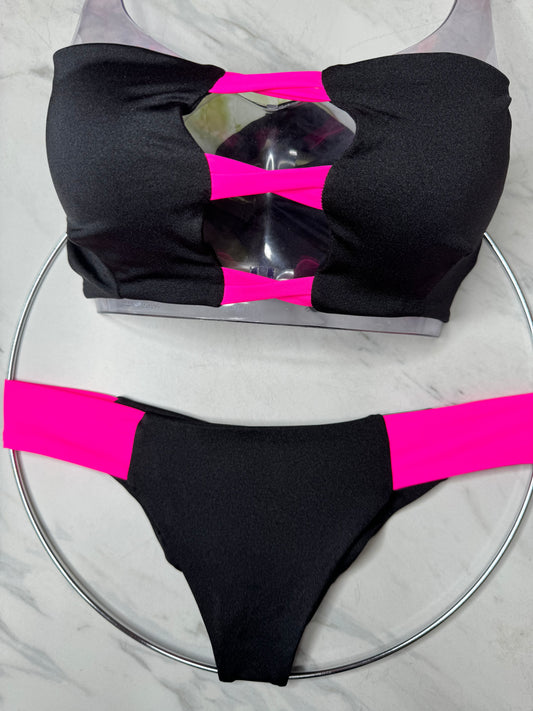 Black & Neon Pink Bandeau Top