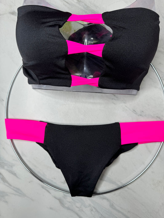 Black & Neon Pink Bandeau Top