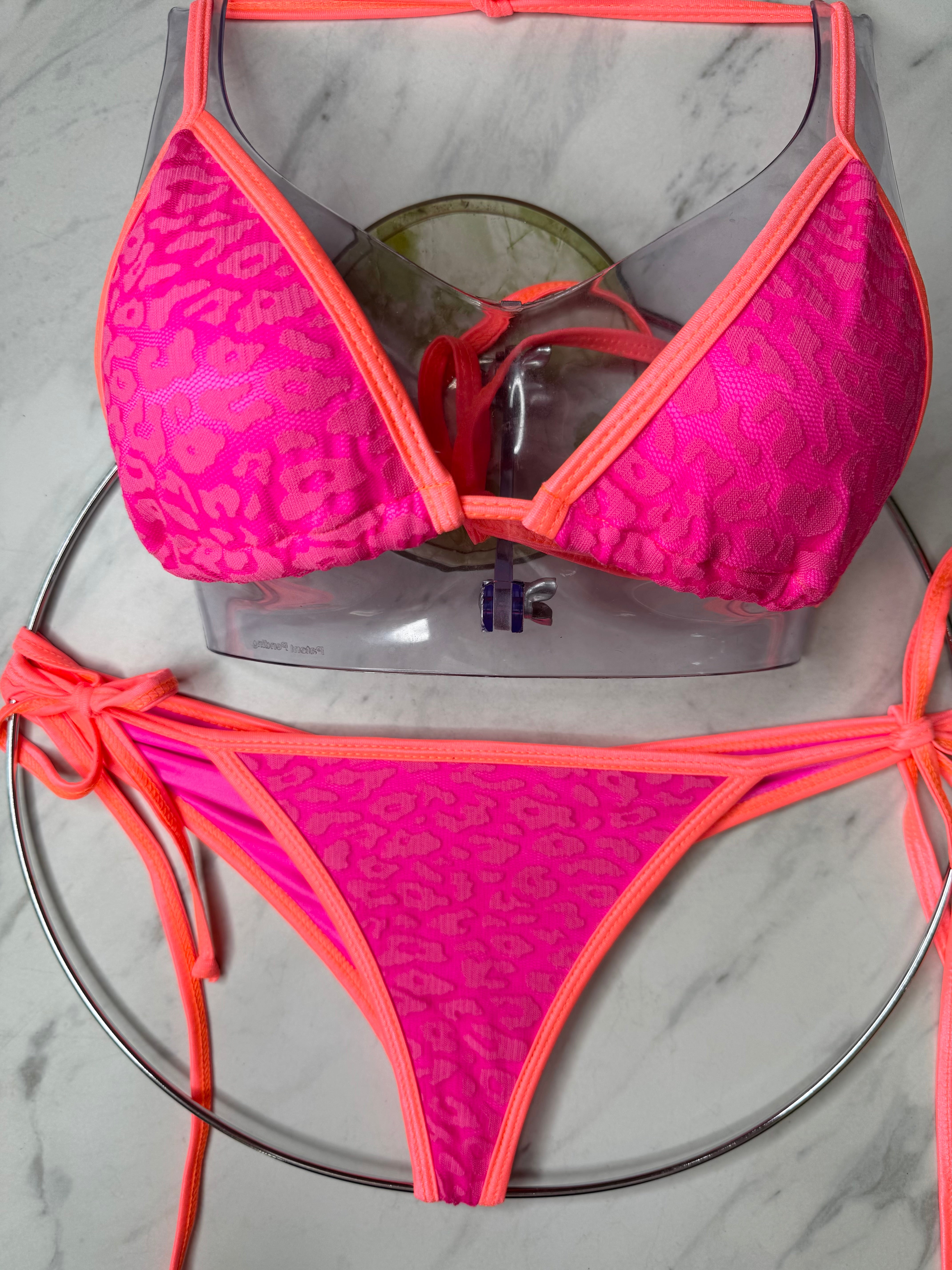 Neon Coral & Neon Pink Lace Triangle Top – Fede Swimwear