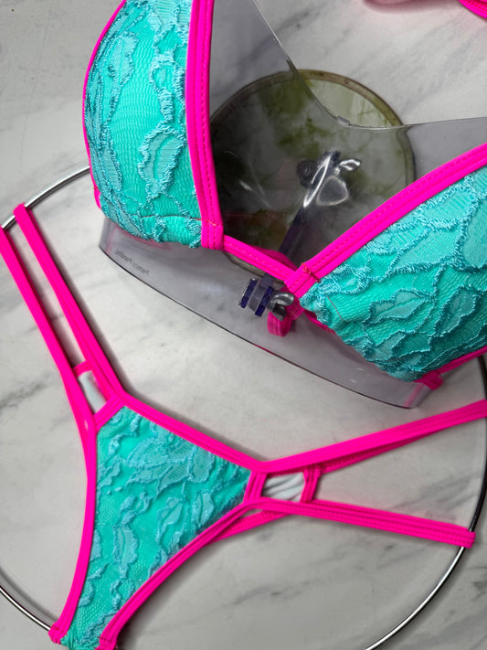 Lace Turquoise & Neon Pink Micro Bottom