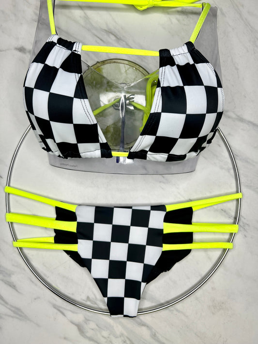 Checker & Neon Yellow Bottom