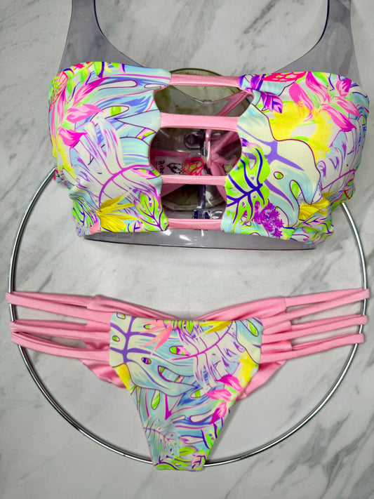 Neon Tropical Pink Bandeau Top