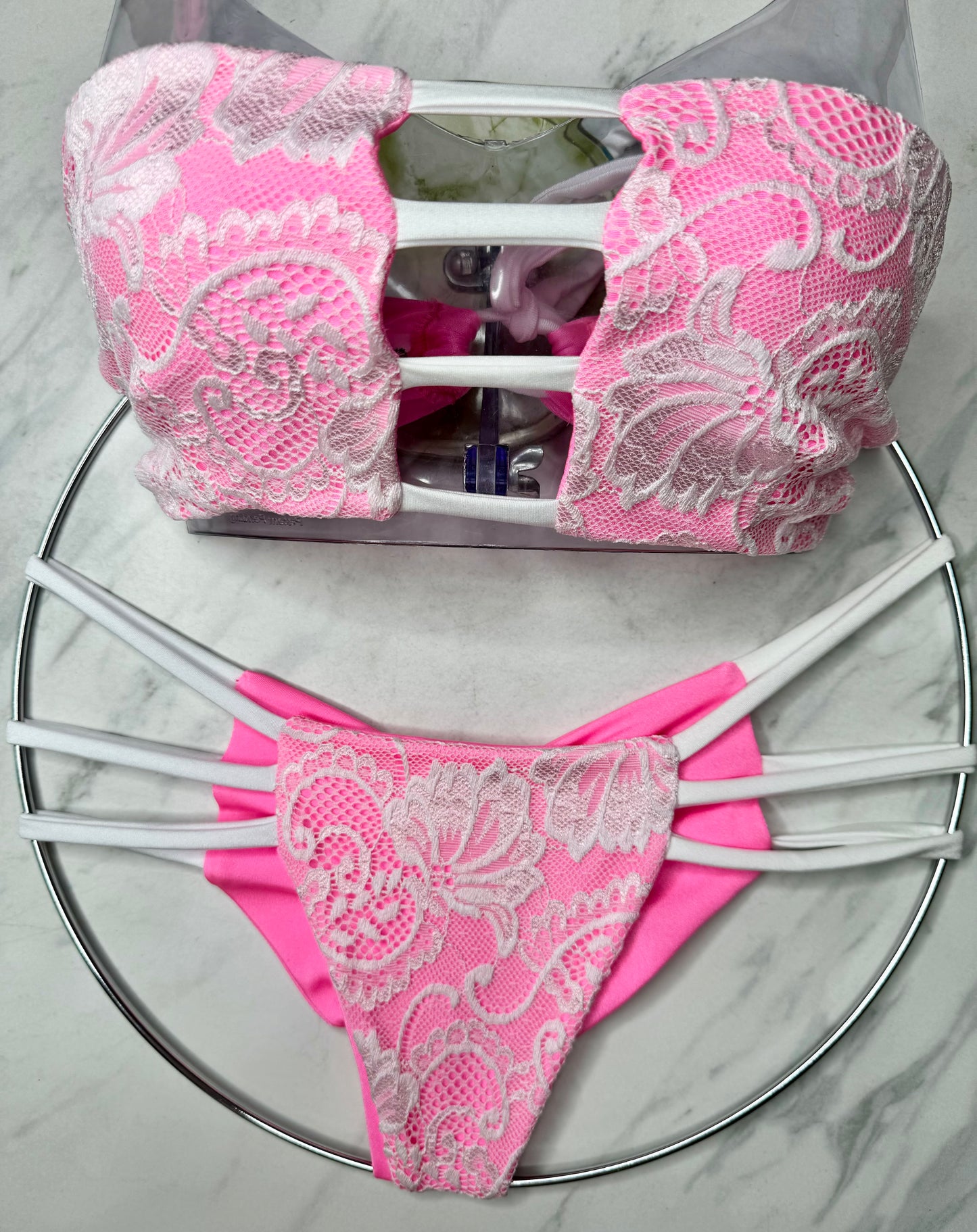 Neon Pink & White Lace Bottom