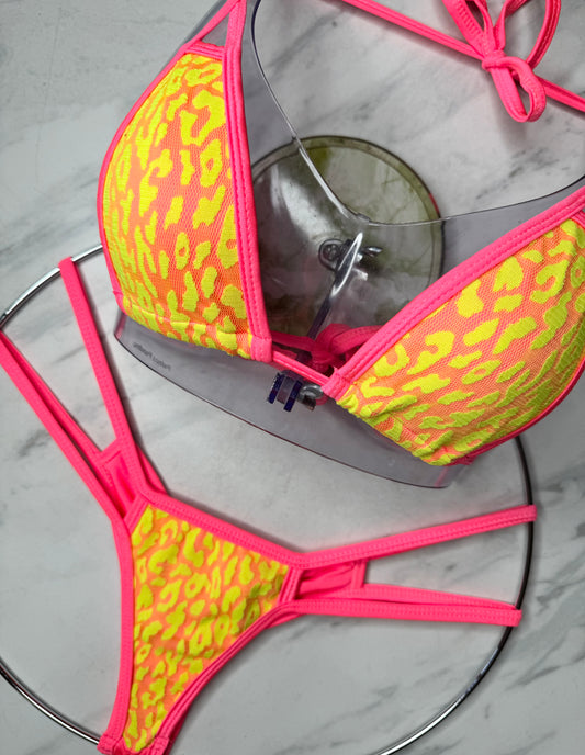 Leopard Lace Micro Neon Yellow & Neon Coral Bottom