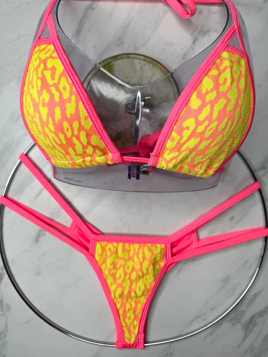 Leopard Lace Micro Neon Yellow & Neon Coral Bottom