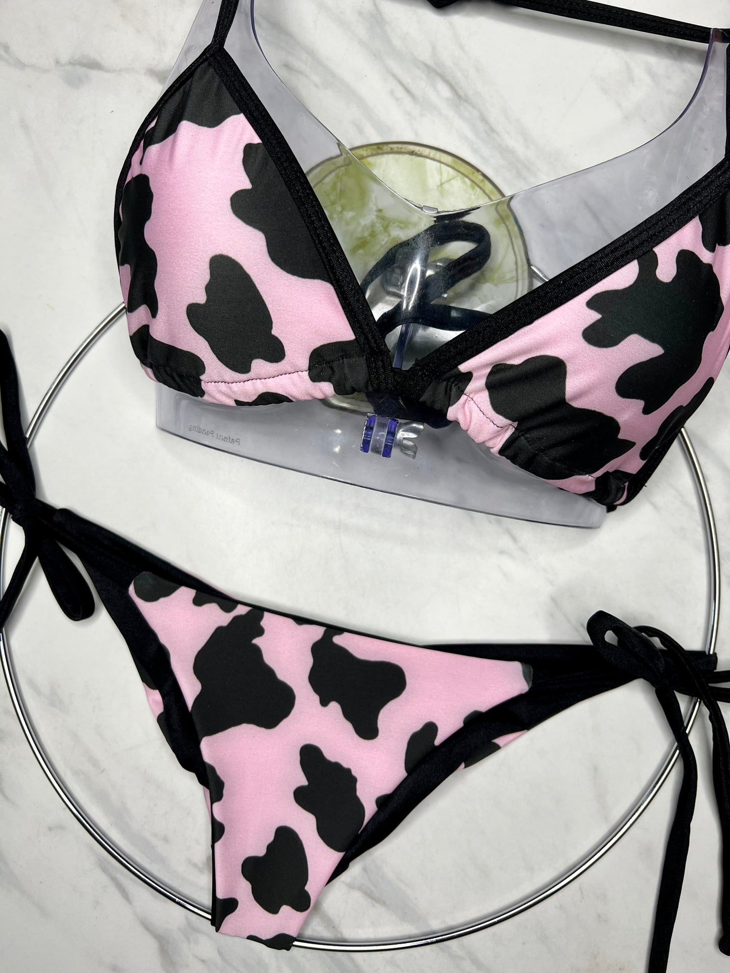 Pink Cow Print Side Tie Reversible Bottom