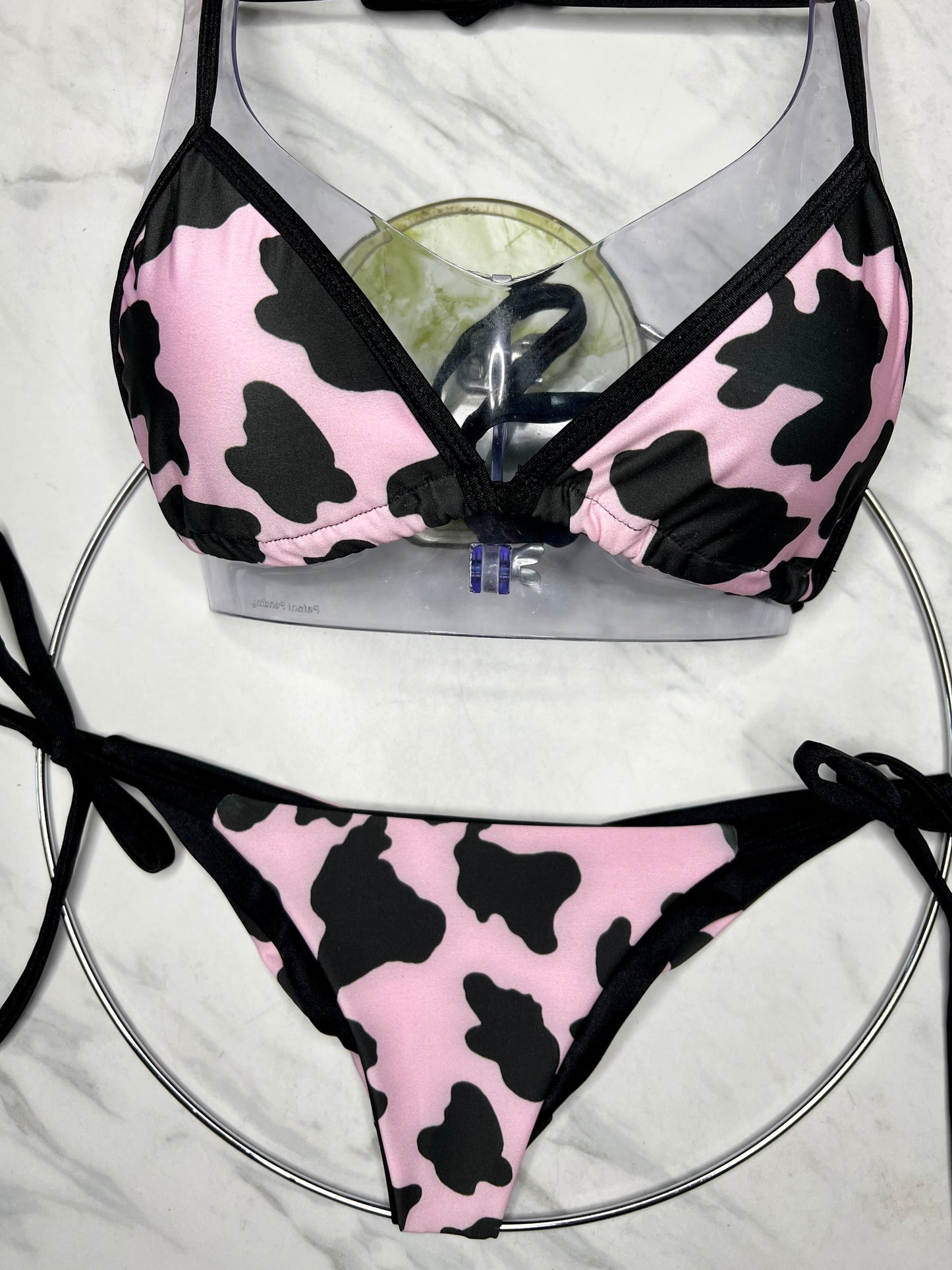 Pink Cow Print Side Tie Reversible Bottom