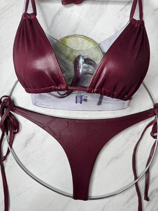 Burgundy Pleather Pixie Micro Bottom