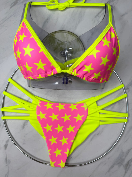 Neon Yellow & Pink StarStruck Bikini