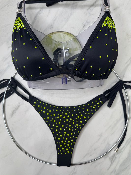 Black with Neon Yellow Crystals (ONLY ONE MADE SIZE MEDIUM MICRO BOTTOM)