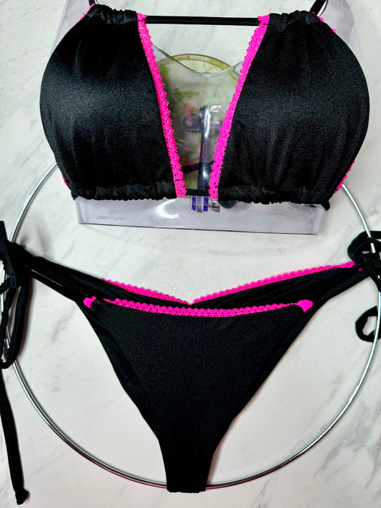 Black Tie Side Bottom with Neon Pink Trim