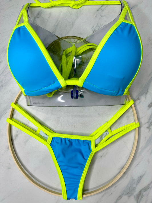 Turquoise & Neon Yellow Micro Bottom