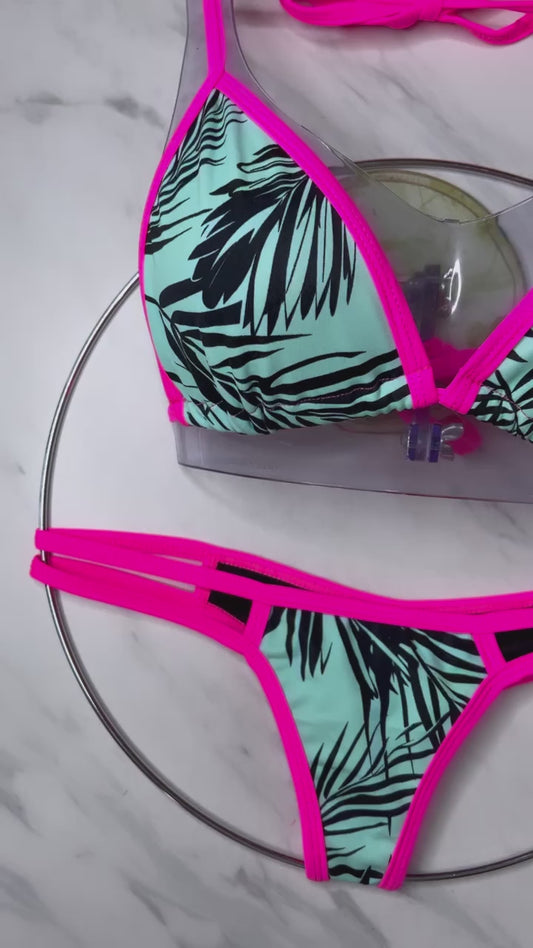 Mint & Pink Tropical Triangle Top