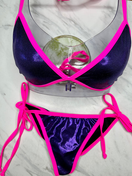 Purple & Neon Pink Side Tie Bottom