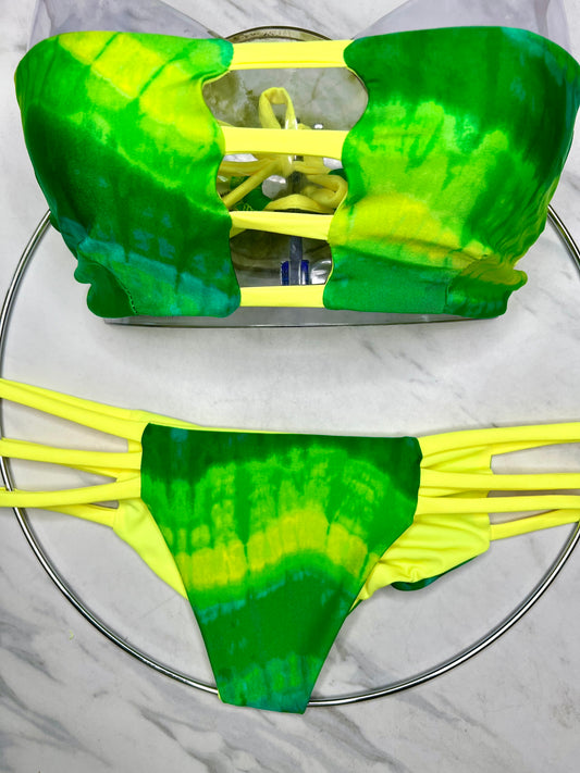 Green & Yellow Tie Dye Bandeau Top