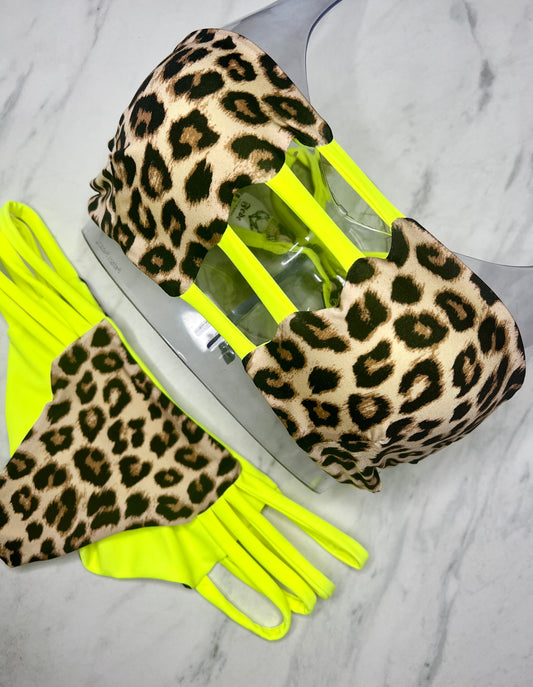 Cheetah & Neon Yellow Bandeau Top