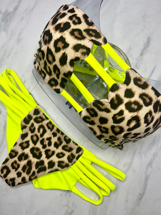 Cheetah & Neon Yellow Reversible Bottom